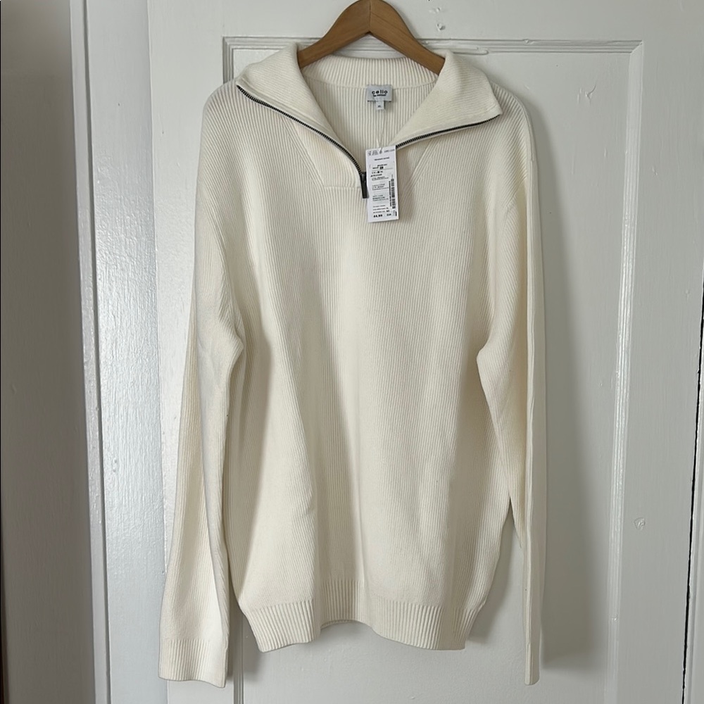 Celio Men's Quarter Zip Sweater NWT, off white/cream